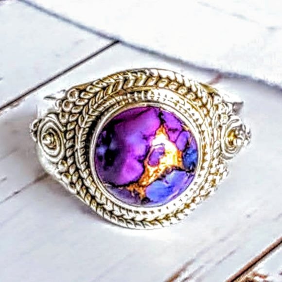 Artisan Purple Copper Turquoise Ring - Picture 2 of 9